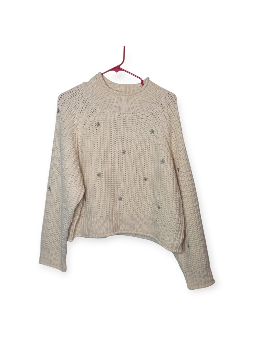 Women's Roolee cream knit sweater with little flowers, size small